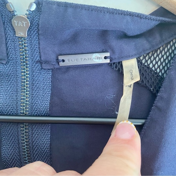 Elie Tahari Navy Sleeveless Midi Dress with mesh shoulders - Picture 3 of 8